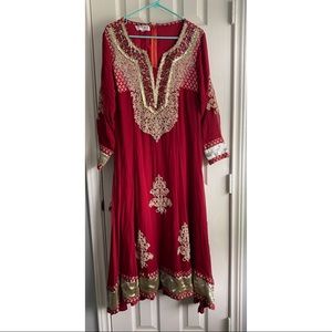 Maria B. Bride Red Formal Shirt with Long Tan Duppatta